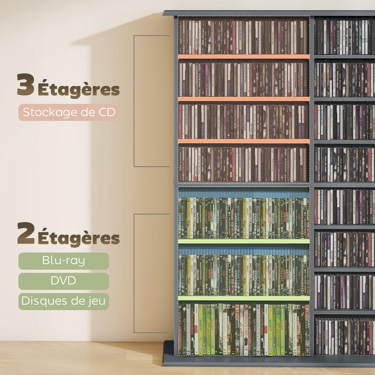 CD-REGAL DE-14528 16 Fächer mit verstellbaren Böden Grau - Grau, Holzwerkstoff (24/126.3/106.5cm) - ComfortXL