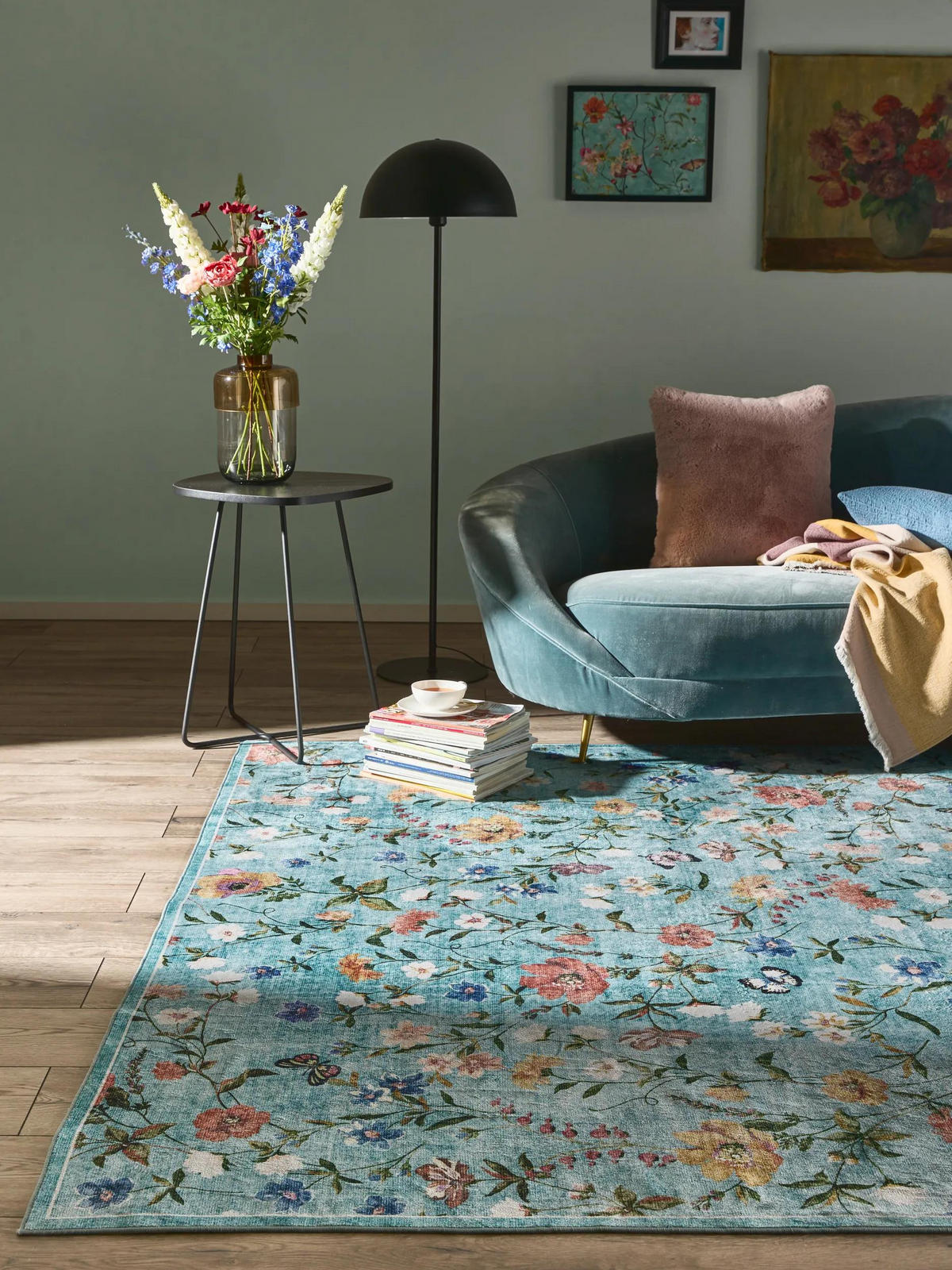 TEPPICH Milly waschbar Multicolor/Türkis 200/300 cm - Türkis/Multicolor, Kunststoff/Textil (200/300cm) - benuta