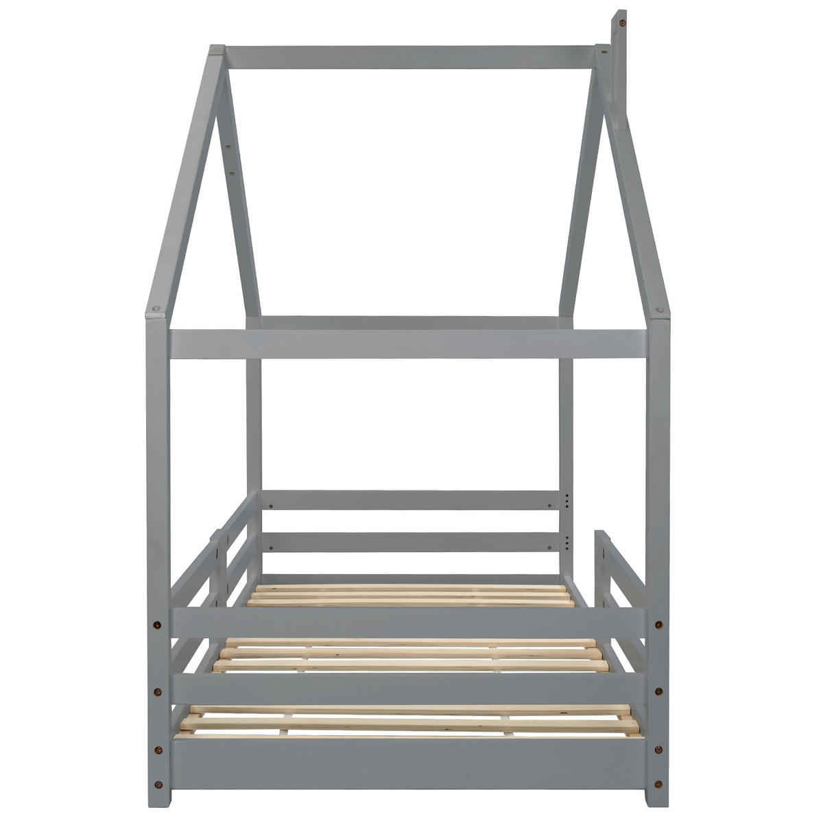 KINDEREINZELBETTEN aus Kiefernholz 90x200 cm in Grau mit Rausfallschutz - Grau, Holz (90/200cm) - Modfu