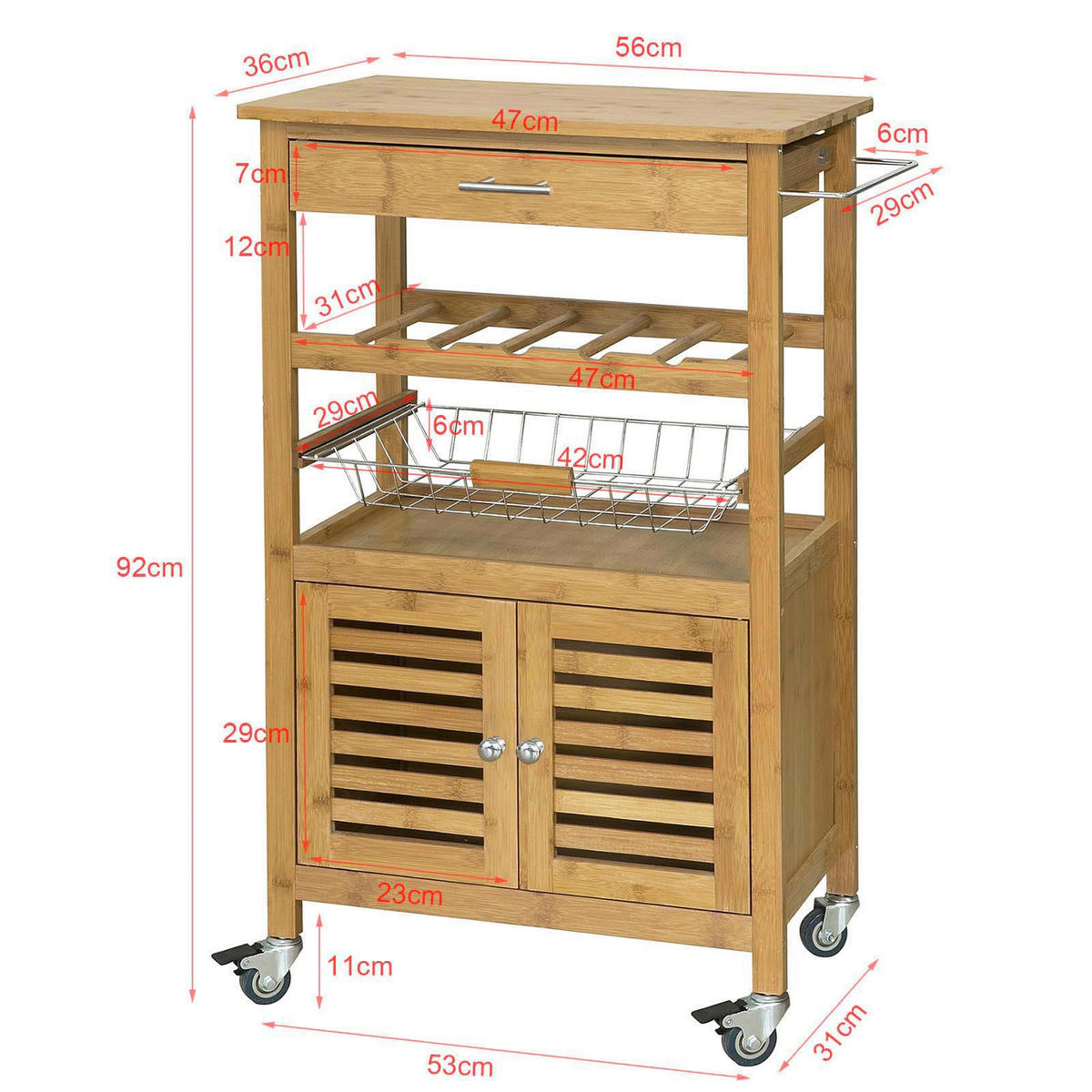 KÜCHENWAGEN Bambus - Naturfarben, Naturmaterialen (60/92/36cm) - SoBuy