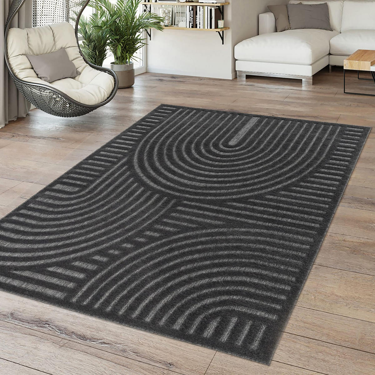 OUTDOORTEPPICH Geometrisch Anthrazit 120 x 160 cm - Anthrazit, Kunststoff (120/160cm) - TT Home