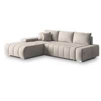 ECKSOFA ALESE L-S Creme Velours-Stoff mit Schlaffunktion - Creme, Holz (265/185cm) - MASSENO