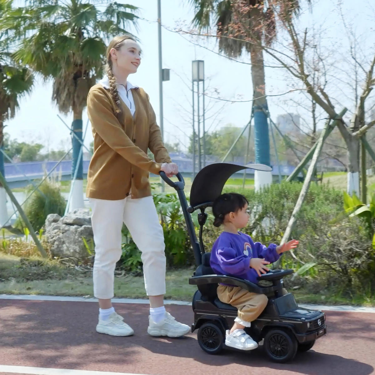 RUTSCHAUTO mit Schiebstange Kunststoff Metall Schwarz - Schwarz, Kunststoff (85.5/40.5/95cm) - HOMCOM