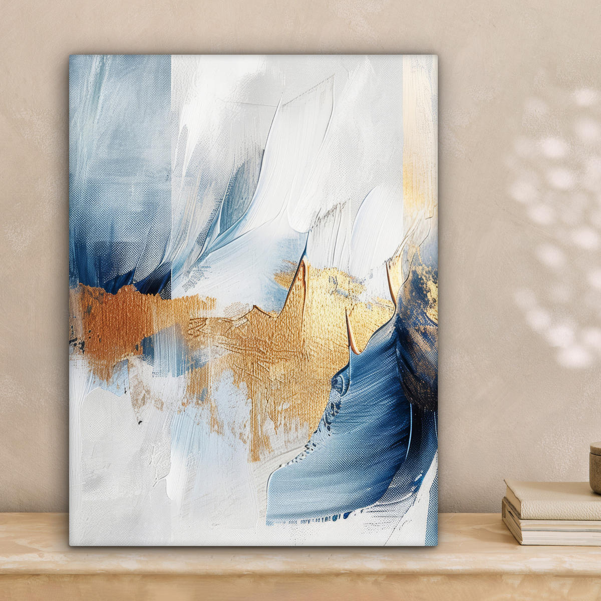 LEINWANDBILD Gold - Blau - Aquarell - Kunst - Modern Room Decor 30x40 cm - Hellblau, Textil (30/40cm) - MuchoWow