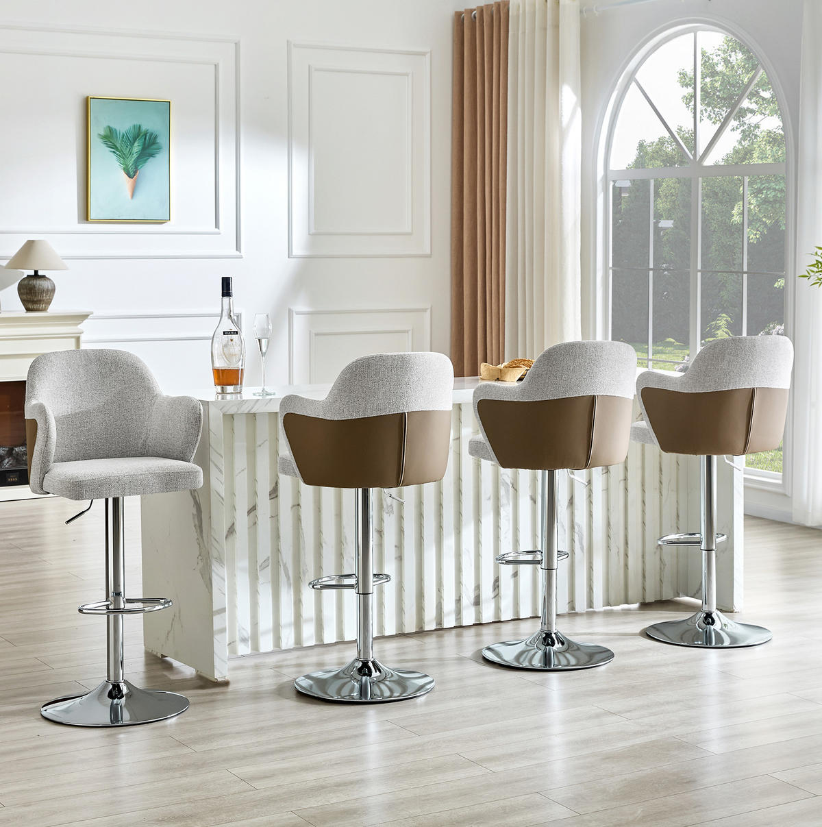 BARHOCKER 2er-Set höhenverstellbar drehbar Stoff Grey+Brown - Grau, Metall (37.6/118/45.1cm) - Meubliv