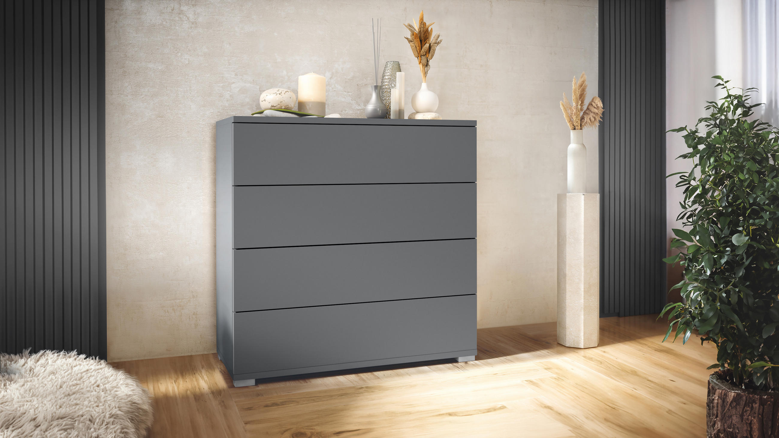KOMMODE Pavos Anthrazit matt - Anthrazit, Holzwerkstoff (76/76/35cm) - Vladon