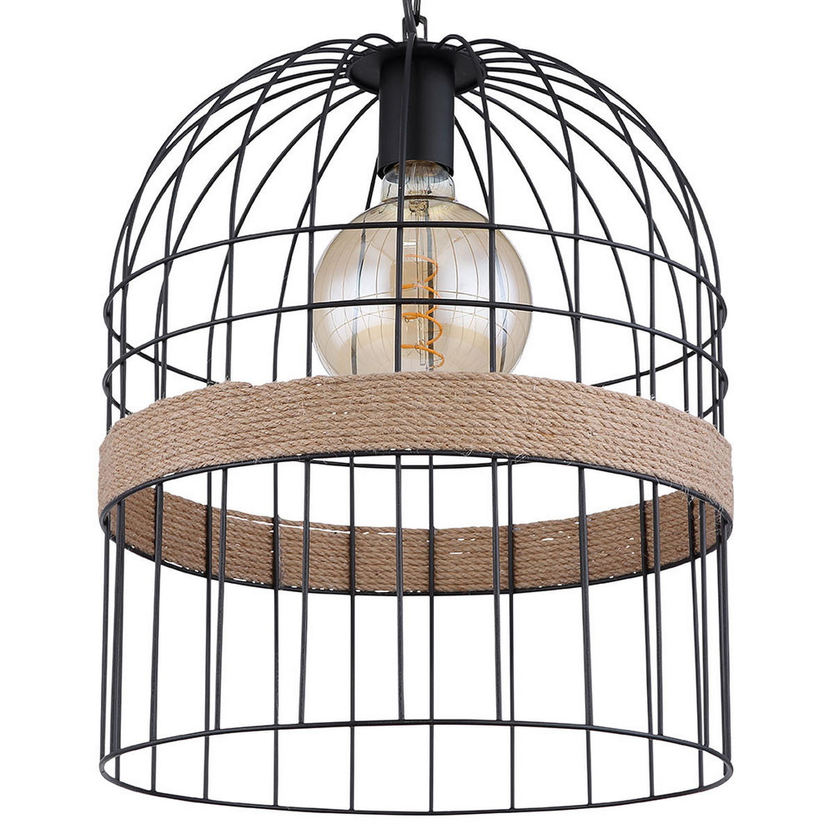 LED HÄNGELAMPE HALIA Schwarz Hanfseil - Schwarz, Metall (35/35/140cm) - Globo Lighting