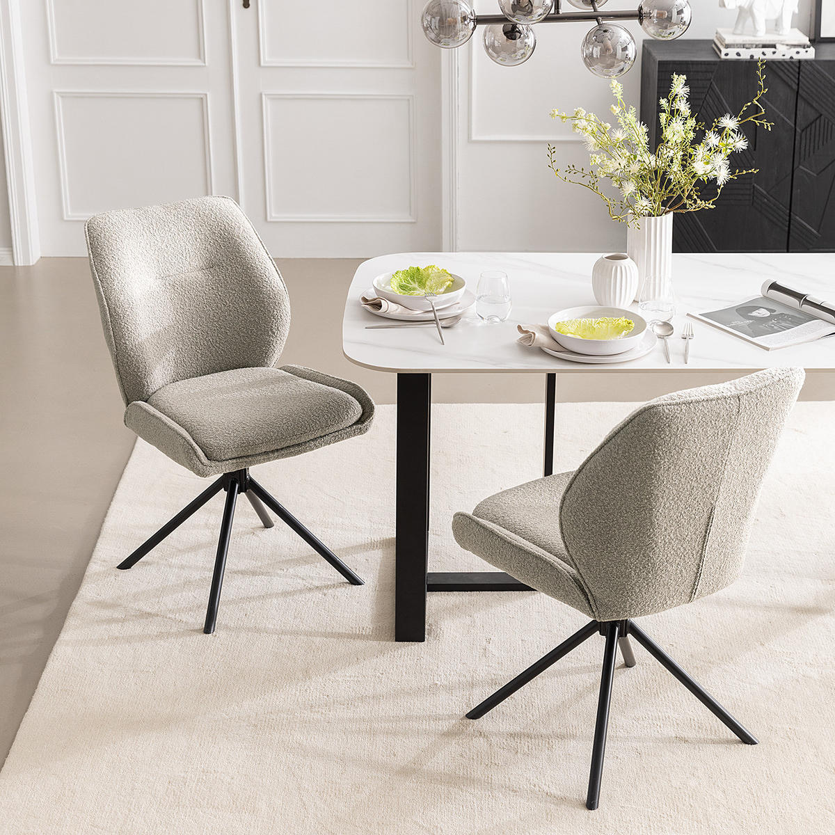 ESSZIMMERSTUHL 2er-Set - Grau - Bouclé - Buche - Eisen - 50 x 89 x 63 cm - Grau, Holz/Textil (50/89/63cm) - home24