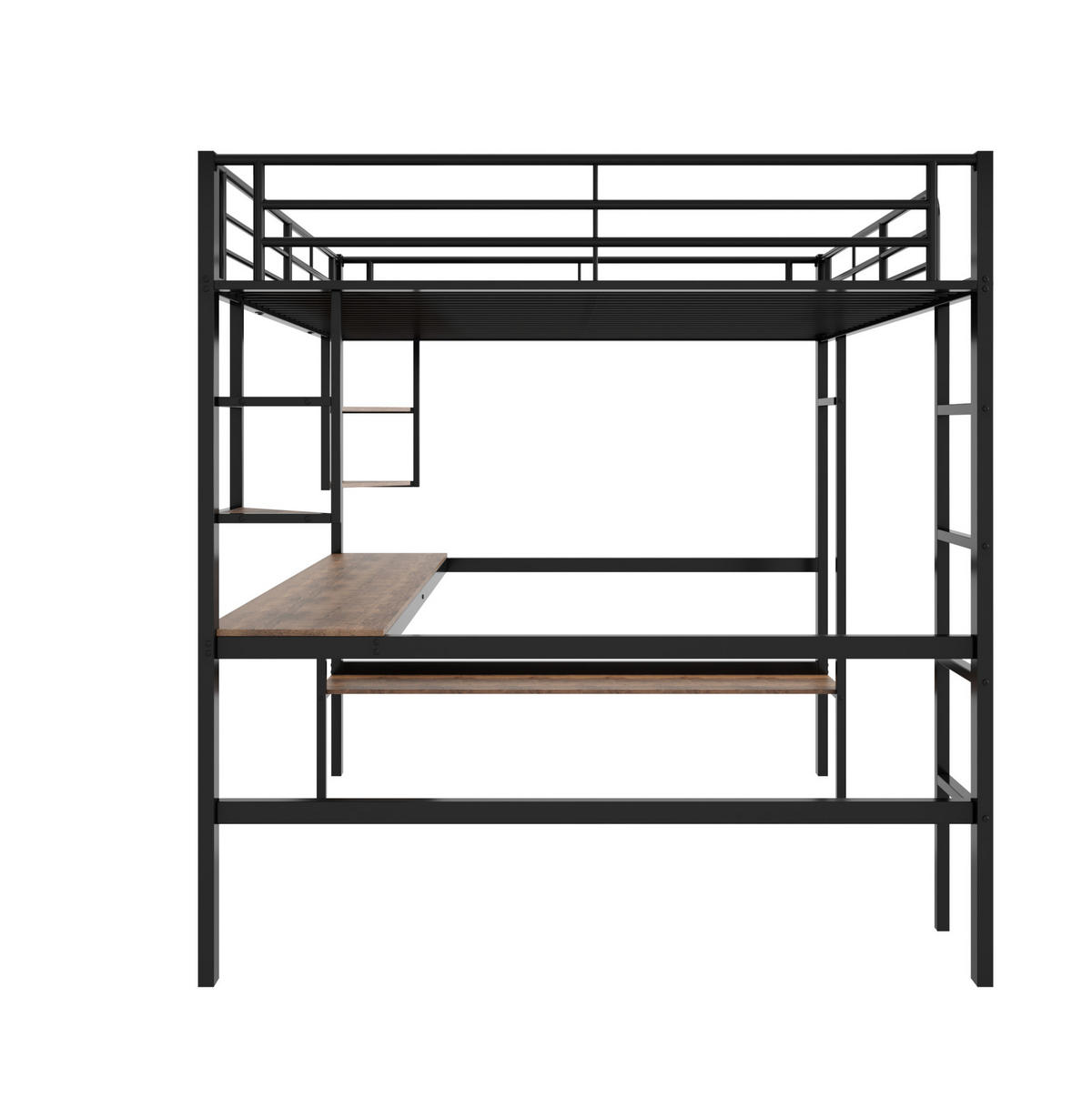 HOCHBETT 140/200 cm aus Metall mit Schreibtisch, 4 Regalen und Bücherregal, Schwarz - Schwarz, Metall (140/200cm) - Redom