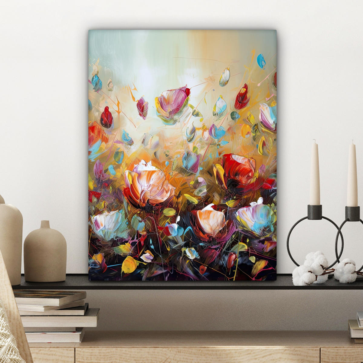 LEINWANDBILD Blumen - Kunst - Natur - Ölgemälde Room Decor 30x40 cm - Multicolor, Textil (30/40cm) - MuchoWow