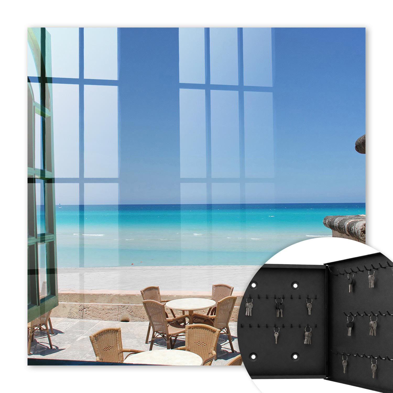 SCHLÜSSELBOX Schwarz 30x30 cm- Türöffnung nach rechts - Erholung am Meer - Blau, Metall (30/30/5cm) - TULUP
