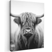 LEINWANDBILD - Schottischer Highlander - Nebel - Schwarz - Weiß - 30x40 - Bilder - Grau, Textil (30/40cm) - MuchoWow