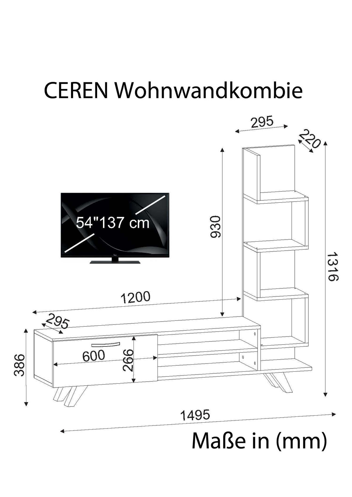 WOHNWAND Ceren Weiß Cordoba - Beige/Silberfarben, Holzwerkstoff/Kunststoff (149/131/29cm) - moebel17