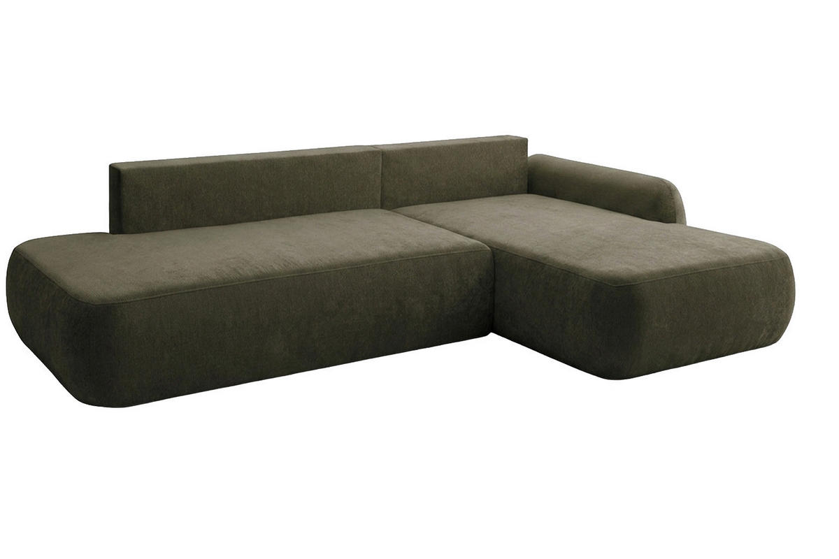 ECKSOFA Mit Schlaffunktion Und Bettkasten, Velvet-Stoff Vena, Olive, Rechts, HELA I - Olivgrün, Holz (302/184cm) - Kaiser Möbel