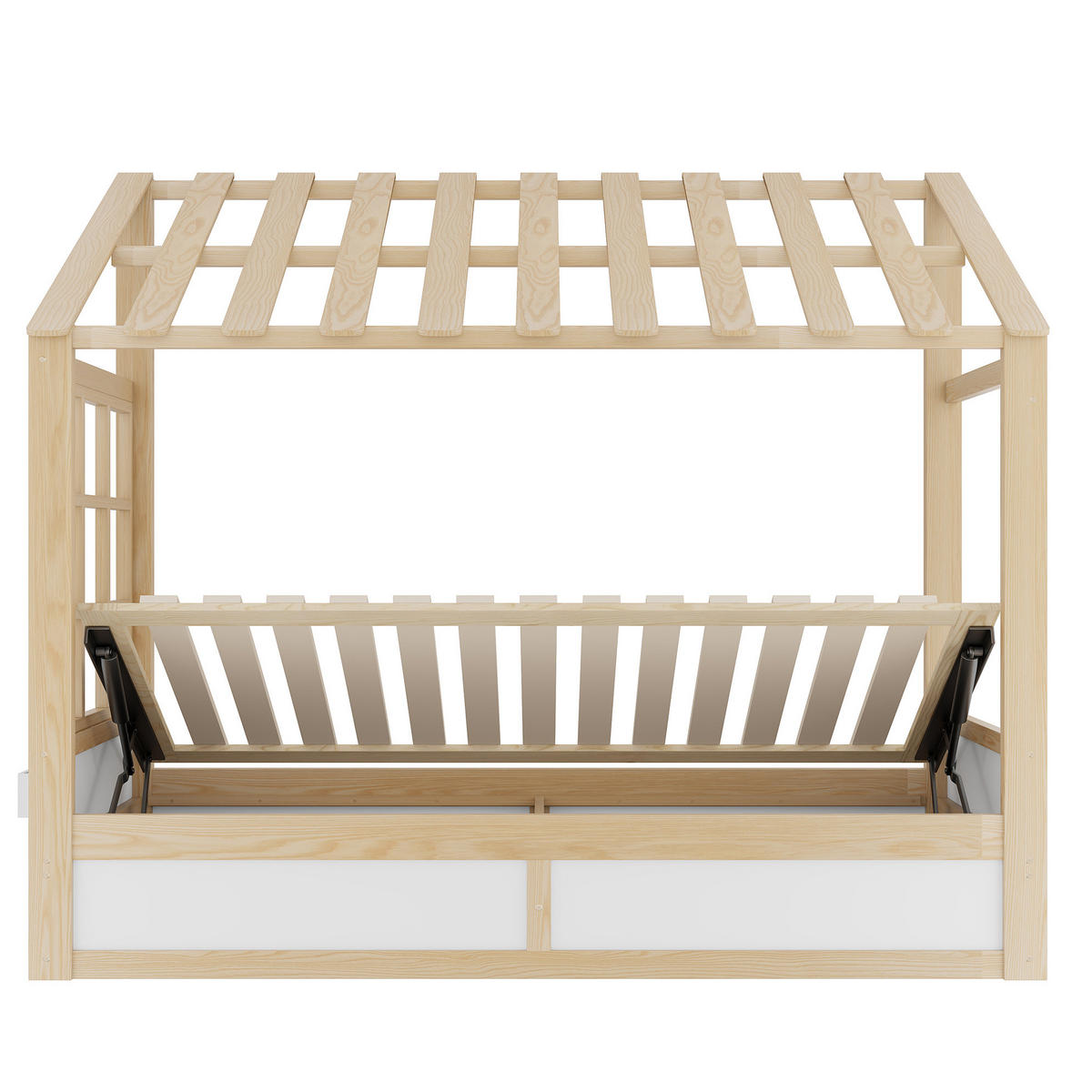BETT 90/200 cm in Weiß/Natur mit Stauraum und Seitenfächern - Weiß, Holz (90/200cm) - Flora Grace
