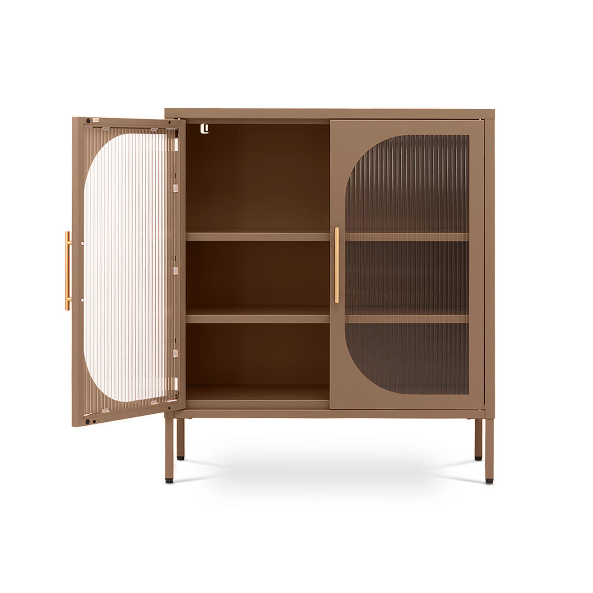 SIDEBOARD LUKA aus Metall und Industrie mit 2 braunen Türen und geriffeltem Glas, 80 cm - Braun, Metall (80/90/35cm) - Sicaan