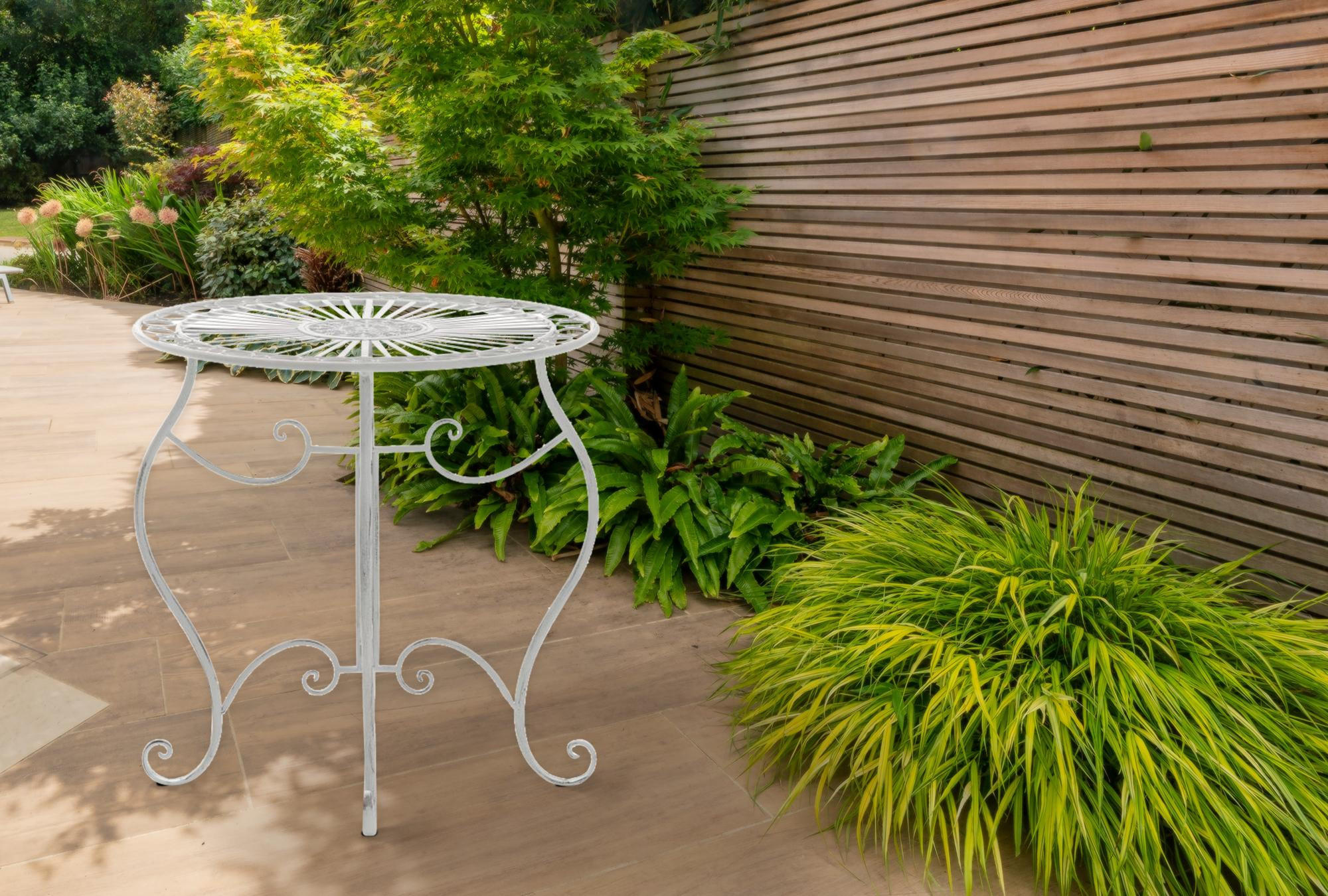 GARTENTISCH rund Ø70 cm Metall Antik Weiß - Weiß, Metall (70/70/72cm) - CLP