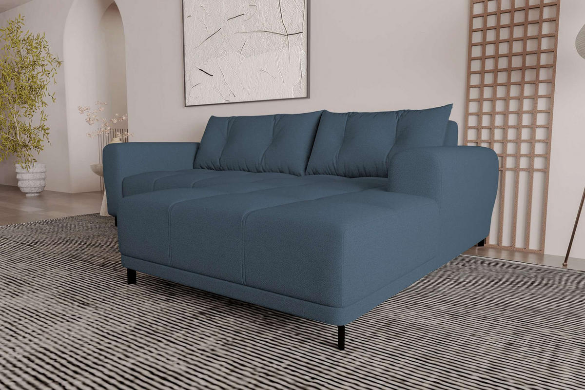 ECKSOFA Massimo Strukturstoff Dunkelblau inkl. Schlaffunktion Rechts - Schwarz/Dunkelblau, Textil/Metall (246/177cm) - 99rooms