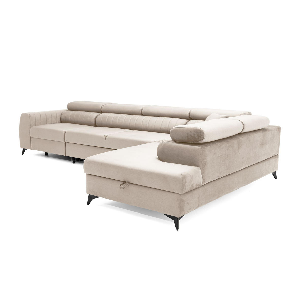 ECKSOFA PIERO MAXI Rechts mit Schlaffunktion 195x125 Velours Beige - Beige/Schwarz, Holz/Textil (203/350cm) - Muffo