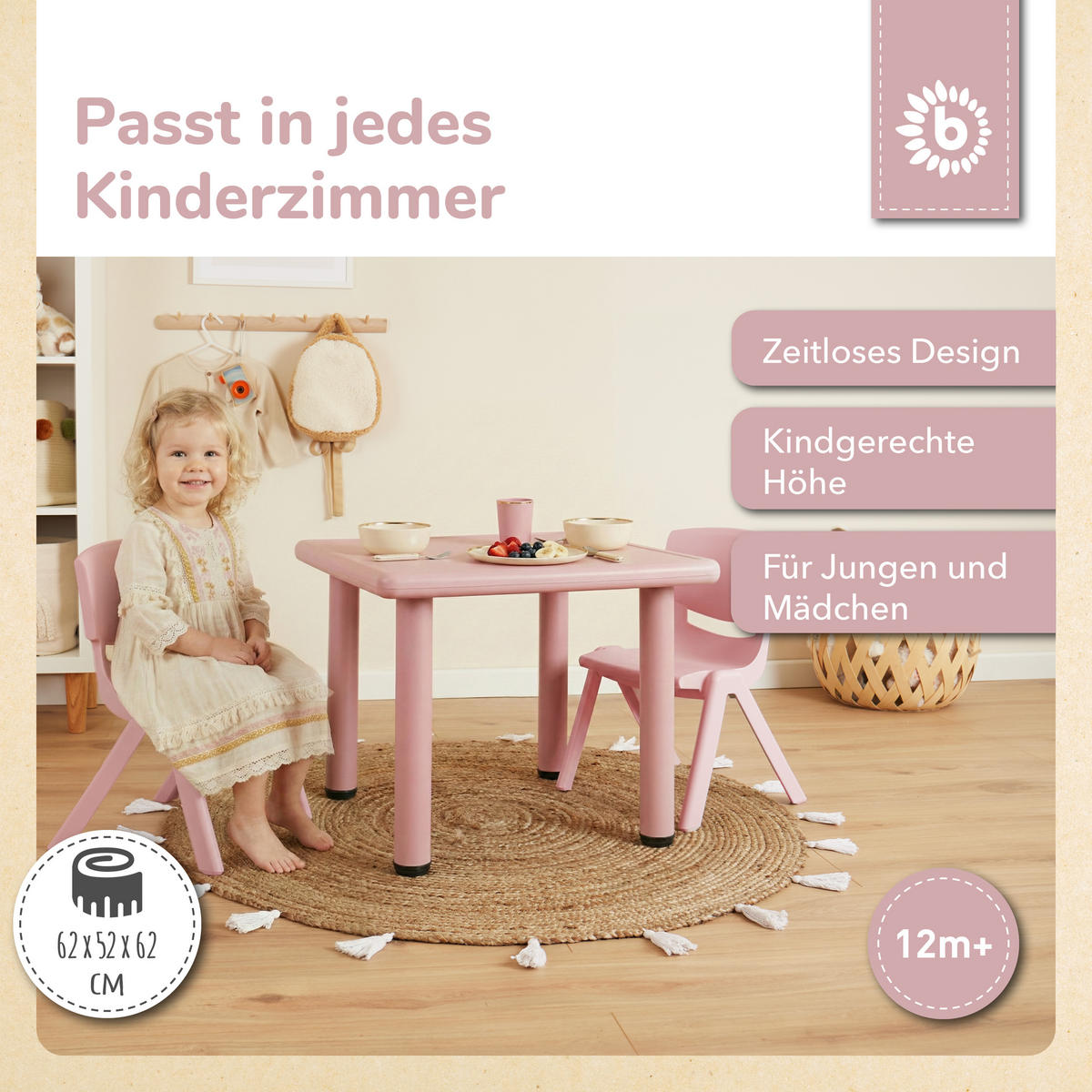 KINDERTISCH Dreamy Rose Gartentisch Kinder - Rosa, Kunststoff (62/52/62cm) - Bieco Spielwaren