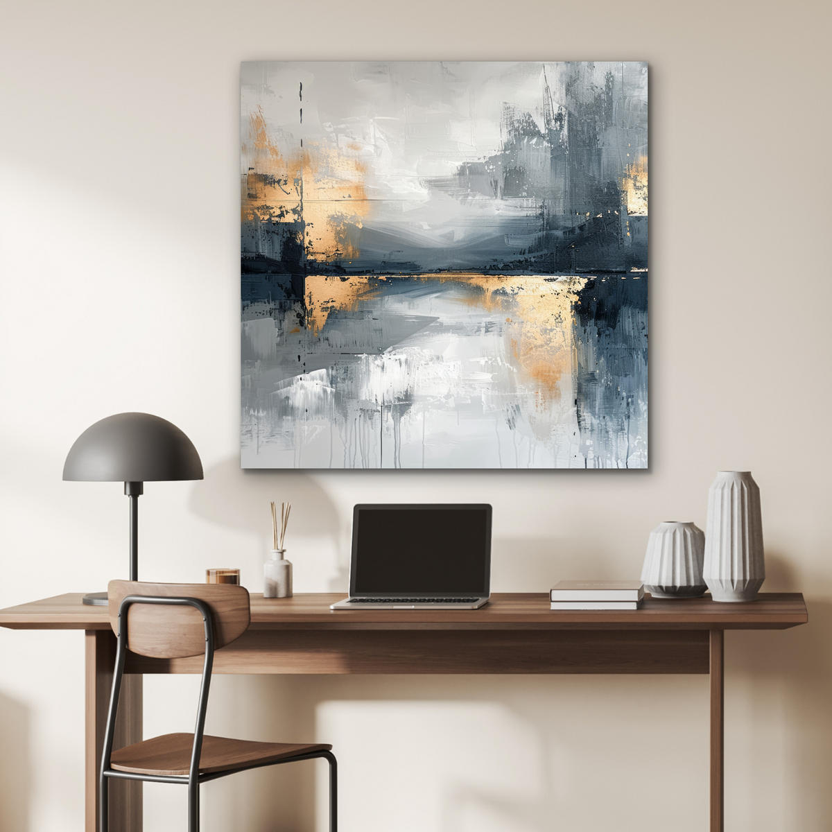 KOVOVÝ OBRAZ Umenie - sivé - zlaté - abstraktné 90x90 cm - tmavosivá, kov (90/90cm) - MuchoWow