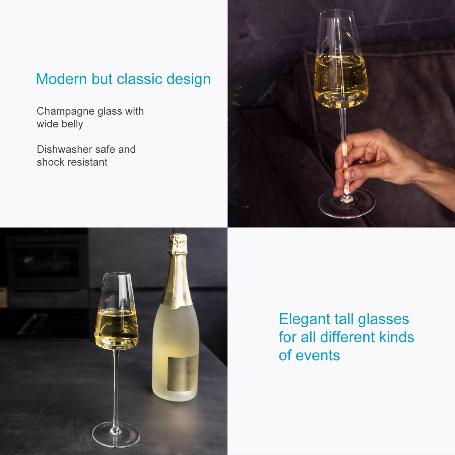 Thumbnail - Intirilife Champagnergläser, Transparent, Glas, 0.2 L, leicht zu reinigen, Essen & Trinken, Gläser, Champagner- & Sektgl...