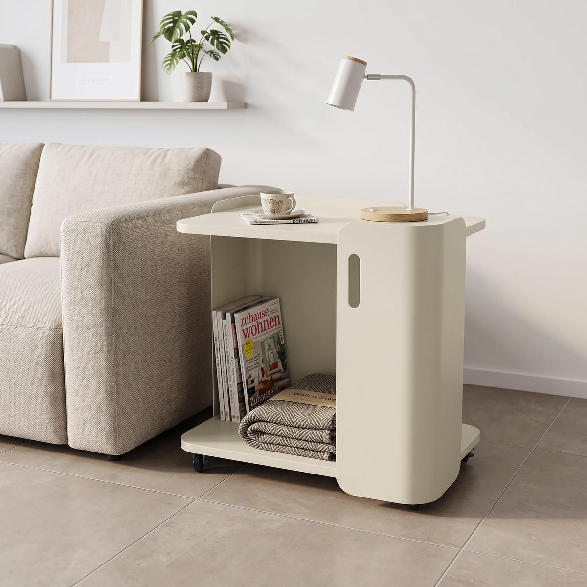 BEISTELLTISCH Metall mit Rollen | B60 x T40 x H60 cm - Beige, Metall (40/60/60cm) - Hometopia