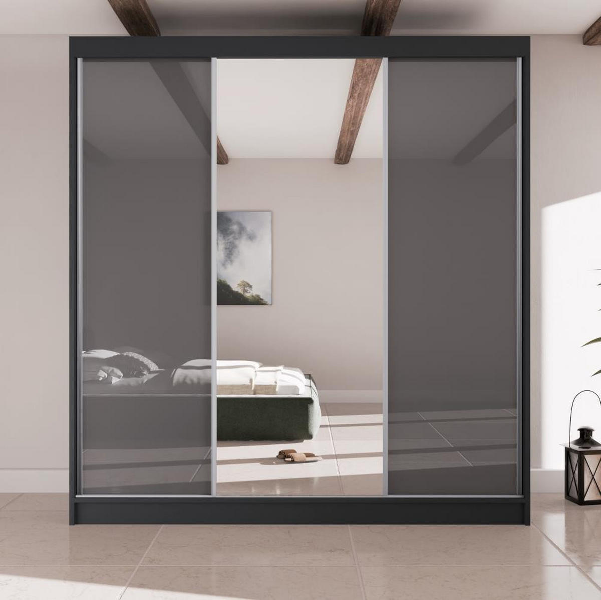 SCHWEBETÜRENSCHRANK Velis II 200/61/215 schwarz+graphit - Schwarz/Graphitfarben, Holzwerkstoff (200/215/61cm) - Beautysofa
