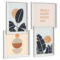 BILDER SET 4er Set - 50x50 cm & 40x60 cm Weißer Rahmen - Pflanzenmuster große minimalistische Sonnen - Weiß, Kunststoff (50/50cm) - TULUP