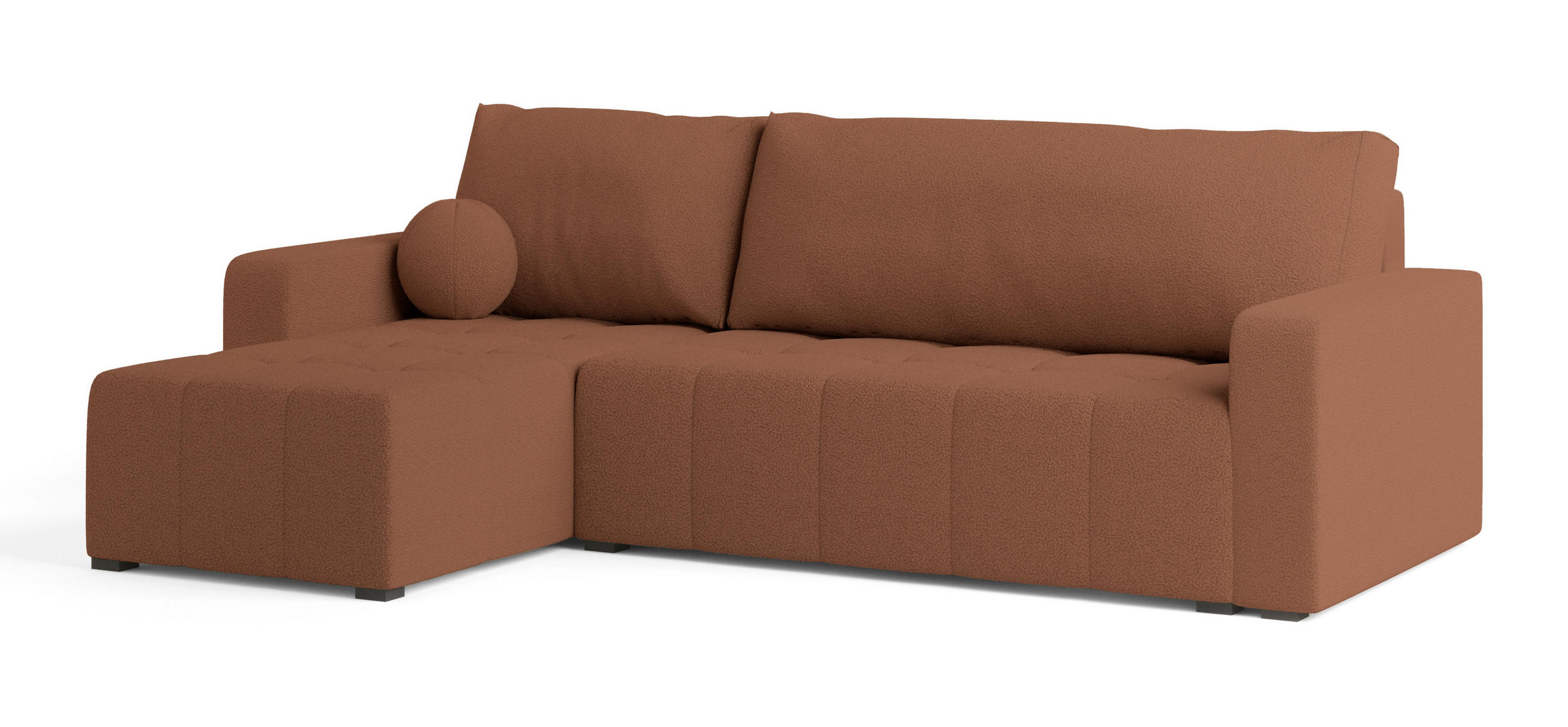ECKSOFA VOLIRA Kupferfarben Boucle-Stoff mit Schlaffunktion - Kupferfarben, Holz (230/143cm) - MASSENO