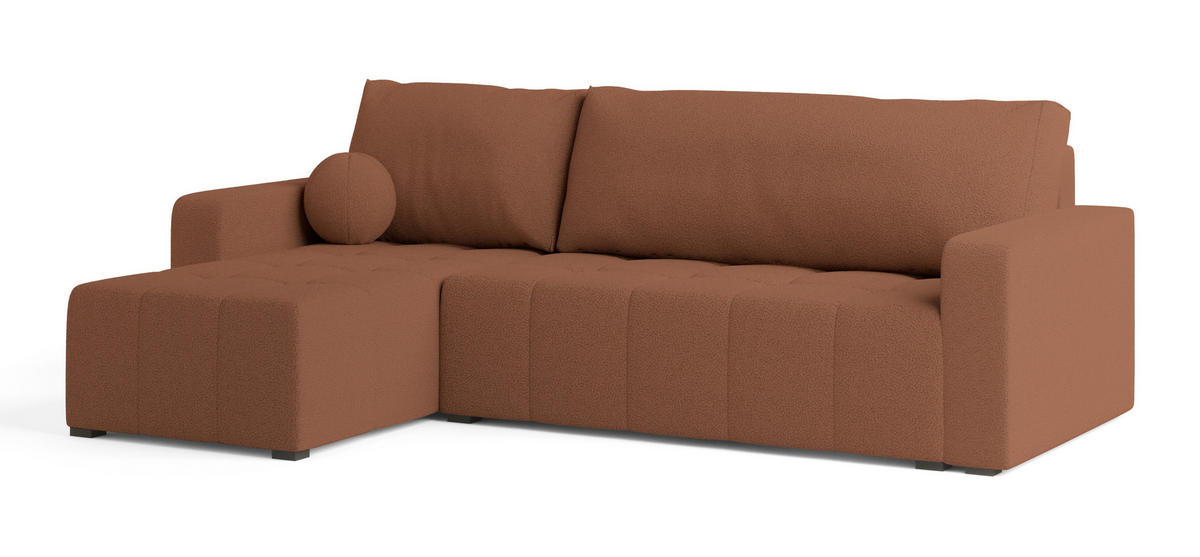 ECKSOFA VOLIRA Kupferfarben Boucle-Stoff mit Schlaffunktion - Kupferfarben, Holz (230/143cm) - MASSENO