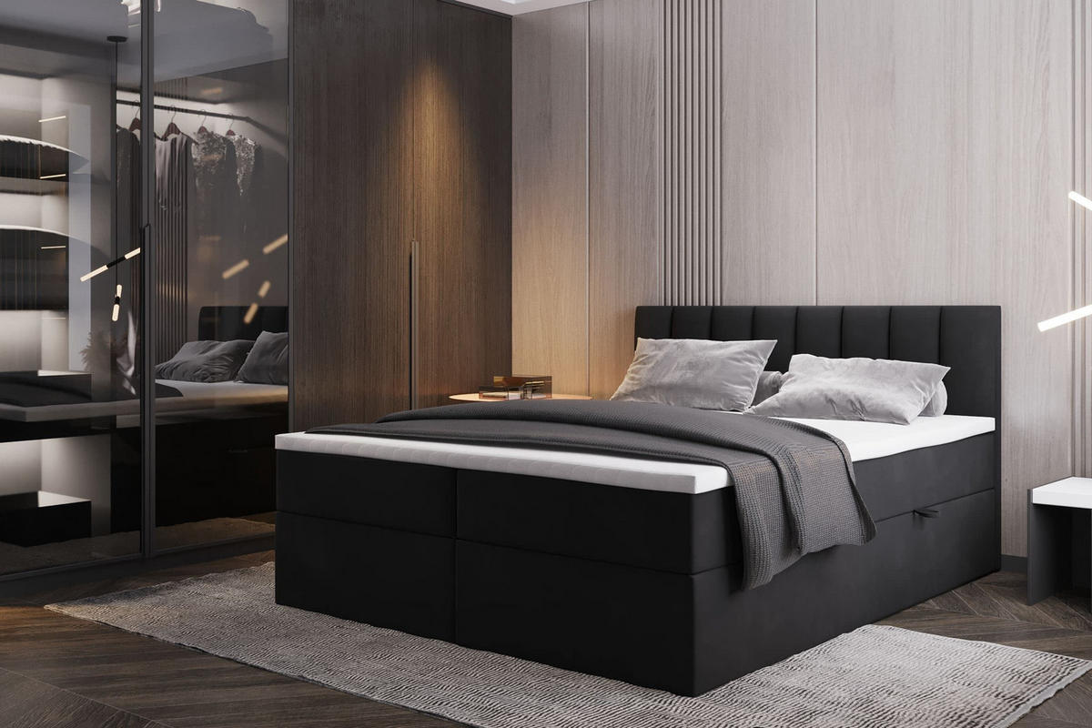 BOXSPRINGBETT PALERMO mit Bettkästen und Bonell Matratze H3 - Schwarz - 180x200 cm - Schwarz, Textil (180/200cm) - Trada