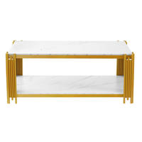 COUCHTISCH 114/64/46 cm weiß gold aus MDF mit 2 Ablagen - Weiß, Holzwerkstoff (114/64/46cm) - OKWISH