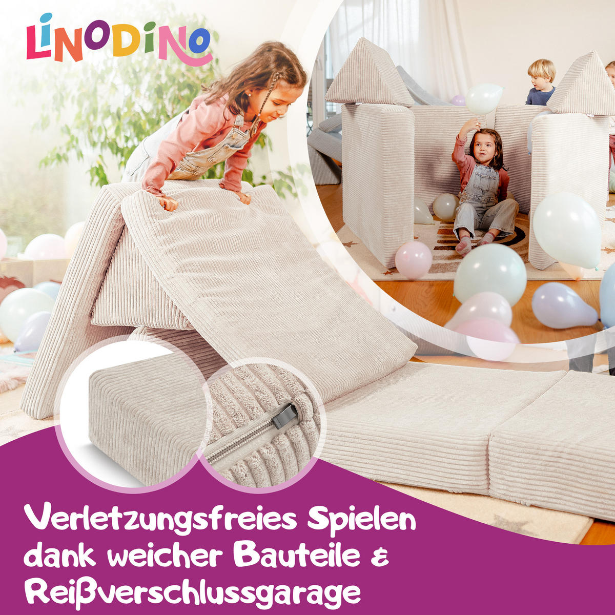 KINDERSOFA Spielparadies - Beige, Textil (66/52/150cm) - Linodino