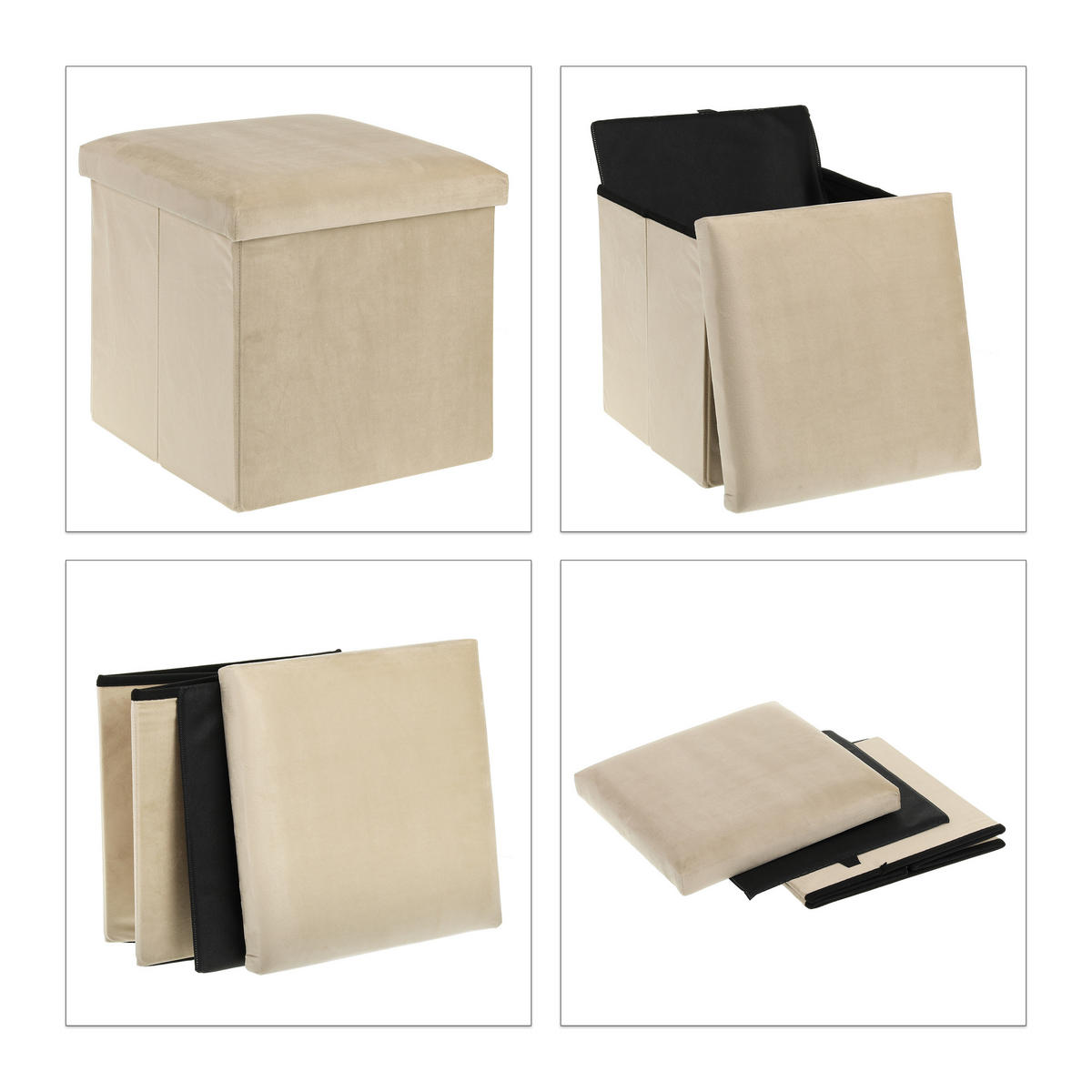 SITZHOCKER - Creme, Holzwerkstoff/Textil (38/38/38cm) - Relaxdays