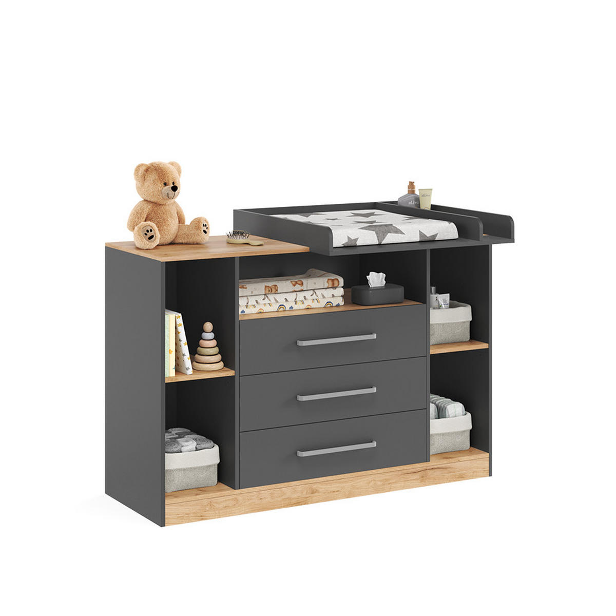 WICKELKOMMODE Olina, Anthrazit/Goldkraft Eiche, 138.3 x 93 cm - Eichefarben/Anthrazit, Holzwerkstoff (138.3/93/50cm) - Vicco