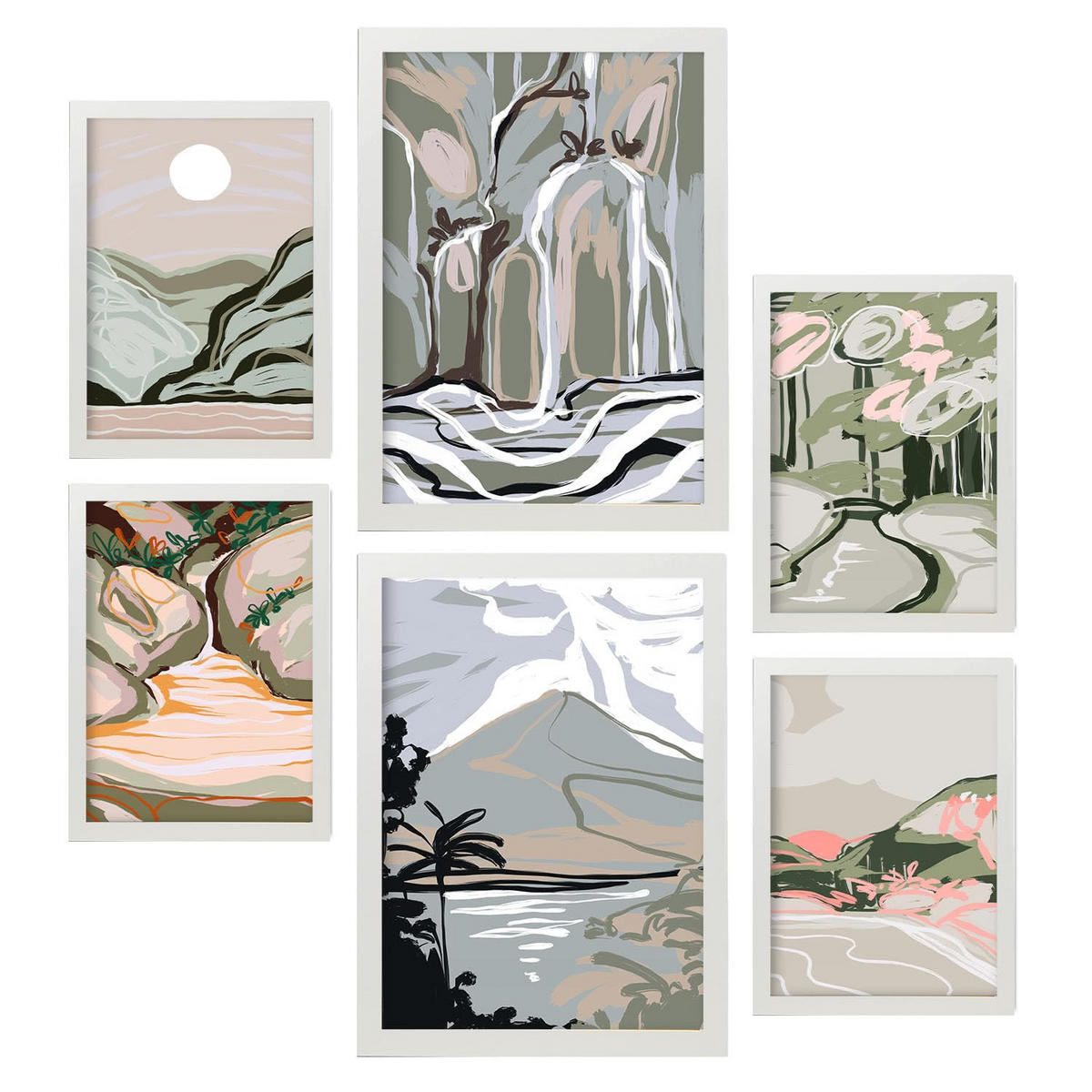 POSTER Set Mit 6 Clifton Landschaftsabstrakte Größe A3 & A4 Weißer Rahmen - Weiß, Papier (29.7/1cm) - Nacnic