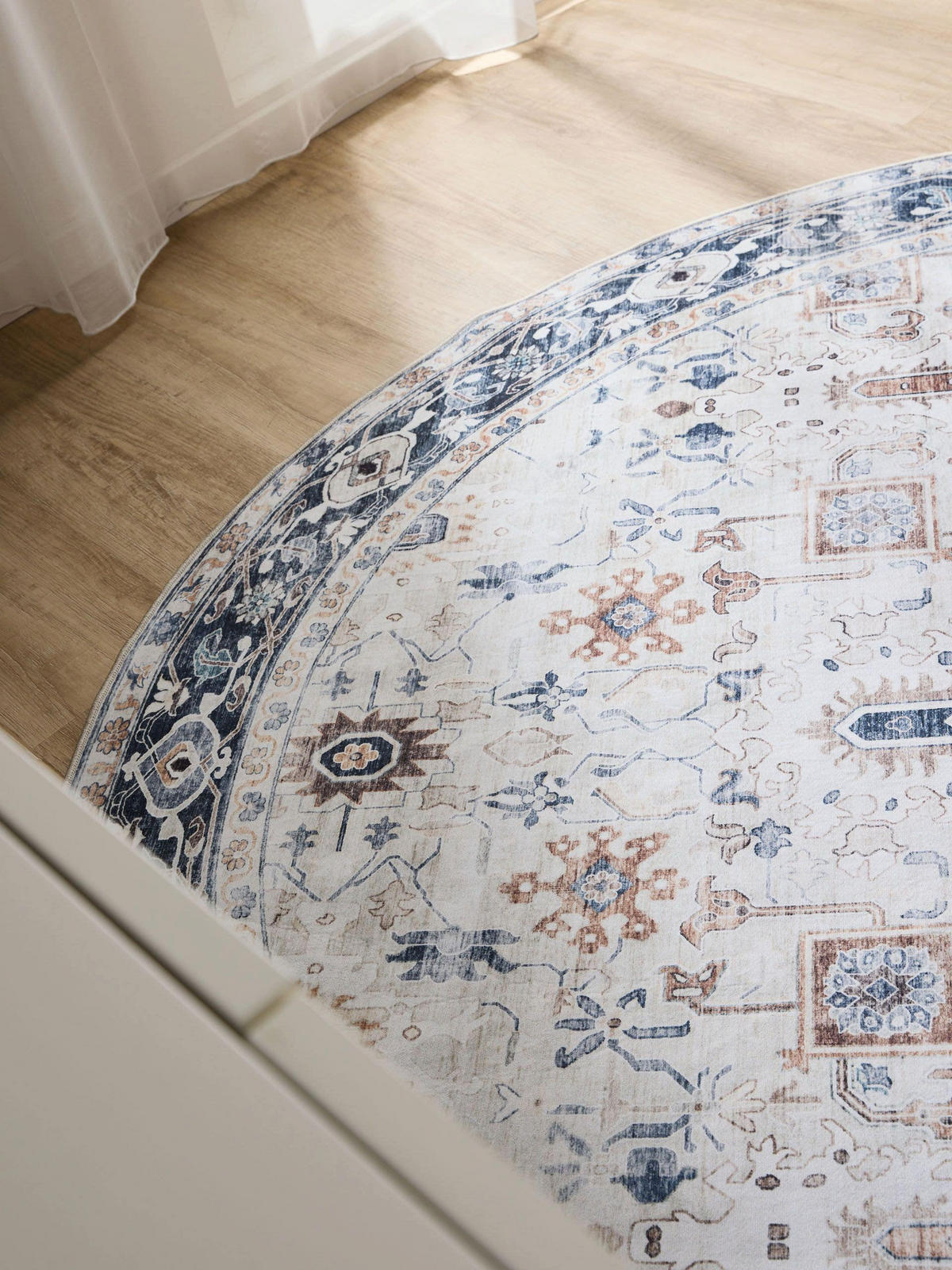 VINTAGE-TEPPICH George waschbar ø 120 cm rund - Creme/Grau, Kunststoff (120/120cm) - benuta
