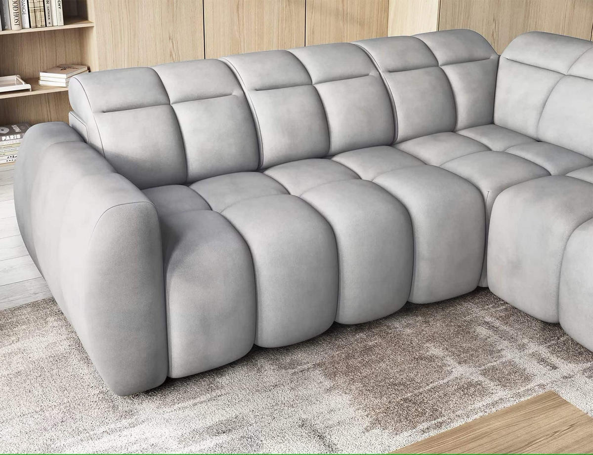 ECKSOFA mit elektrischem Sitzvorschub, Bettkasten und verstellbare Kopflehnen - Grau, Naturmaterialien/Textil (208/258cm) - Eltap