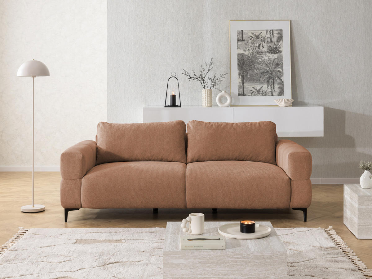 3-SITZER-SOFA Cardea in Bubble-Optik aus weichem Terrakotta Strukturstoff mit hohem Sitzkomfort - Terracotta/Schwarz, Holz/Textil (217/80/97cm) - S-Style Möbel