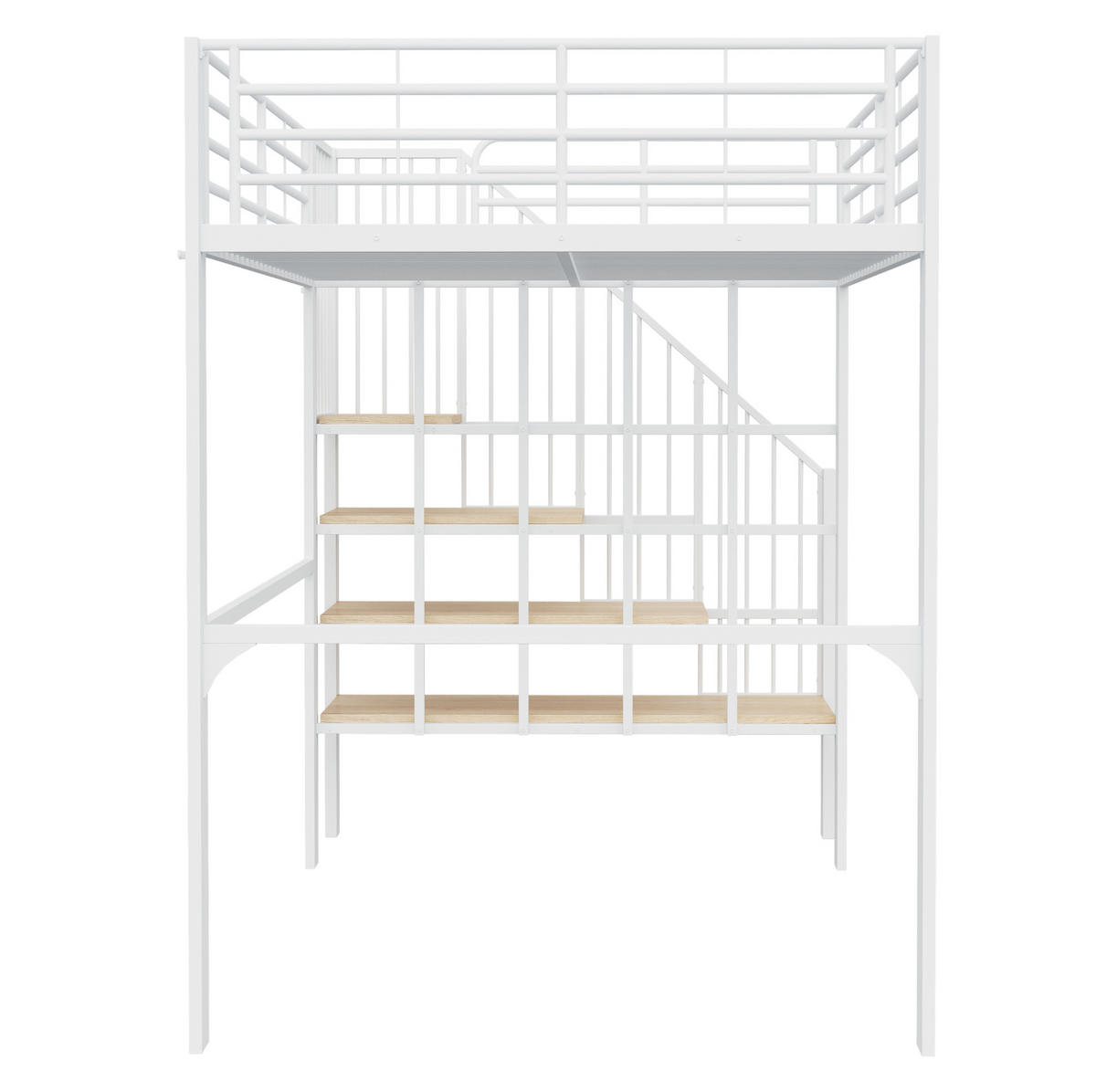 VISOKI krevet 140/200 cm s metalnom konstrukcijom, stubištem i prostorom za pohranu, Bijela - bijela, metal (140/200cm) - Redom