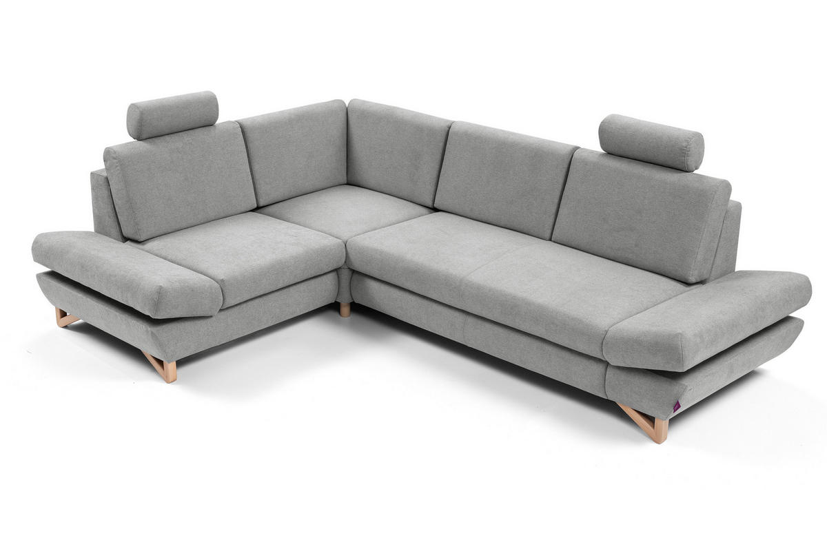 ECKSOFA CASA II L-S Grau Plüsch-Stoff mit Schlaffunktion - Grau, Holz (272/199cm) - MASSENO
