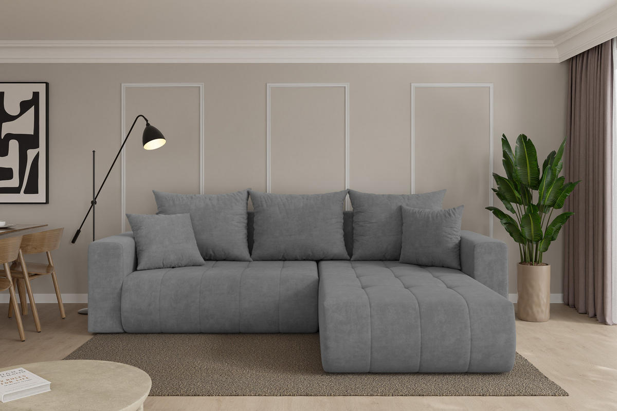 ROHOVÁ SEDAČKA s funkcí spaní, otoman vpravo MILA-L 277x194x86 šedá velur - černá/šedohnědá, kompozitní dřevo/textil (277/194cm) - ALTDECOR