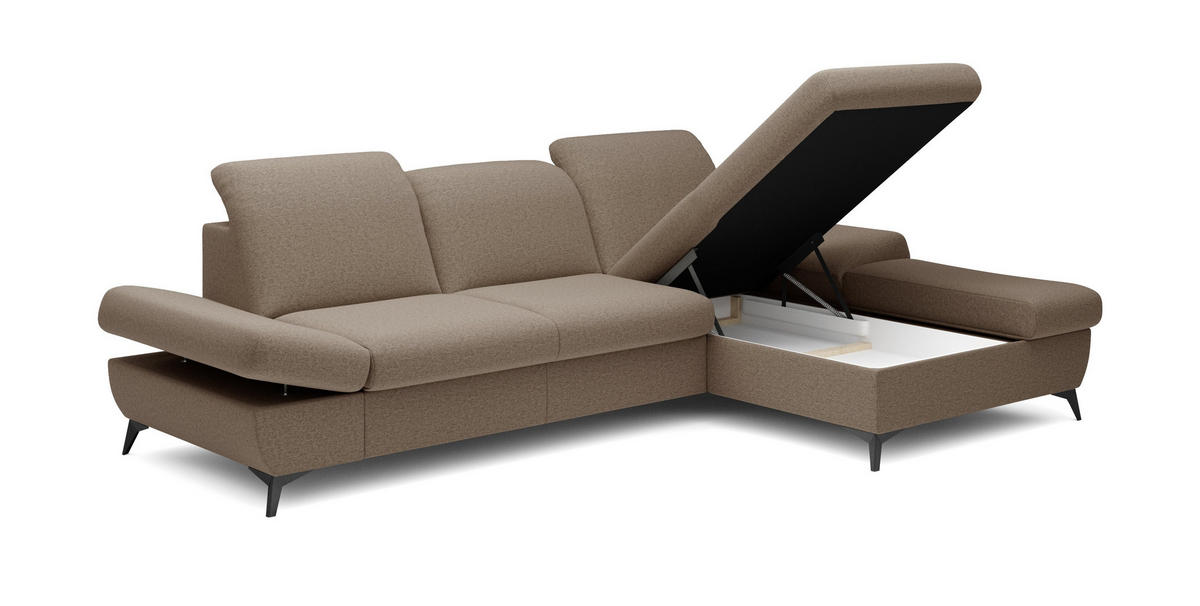 ECKSOFA FELICE R-S Braun Geflochtener Stoff mit Schlaffunktion - Braun, Holz (284/166cm) - MASSENO