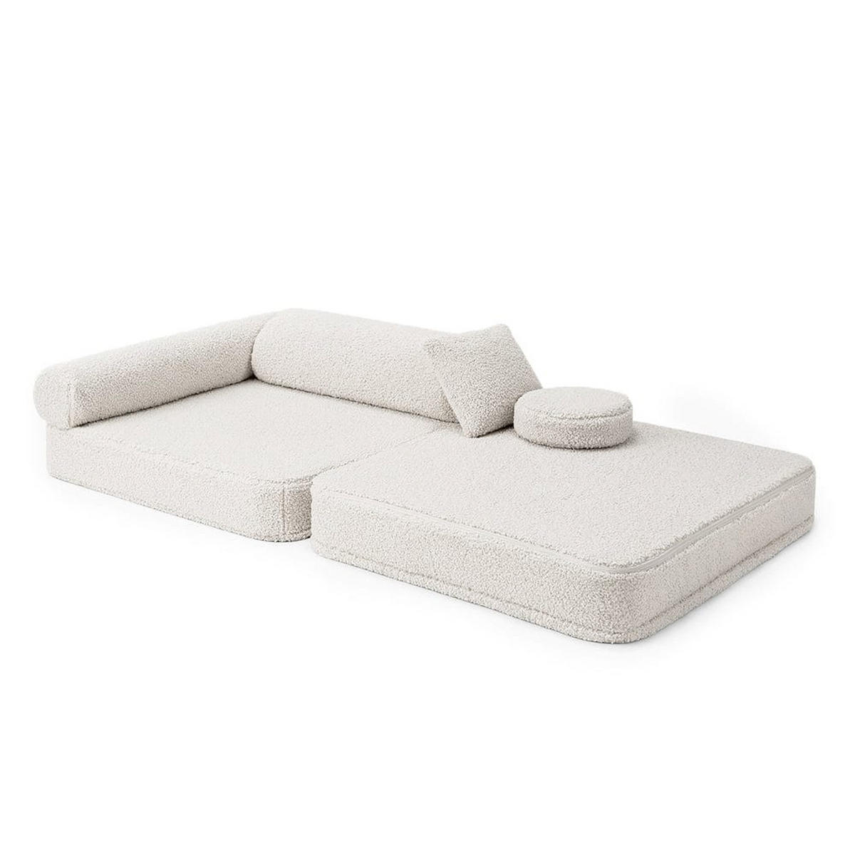 KINDERSESSEL modular 3-in-1 ausklappbar aus Teddystoff in Creme-Weiß - Weiß, Textil (1000/50/50cm) - MeowBaby