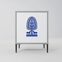 SIDEBOARD POLISH FOLK ART, Grau, 57,5x42x72,5 cm, Schwarze Metallfüße - Multicolor/Schwarz, Holzwerkstoff/Metall (57.5/72.5/42cm) - SpaceRebels