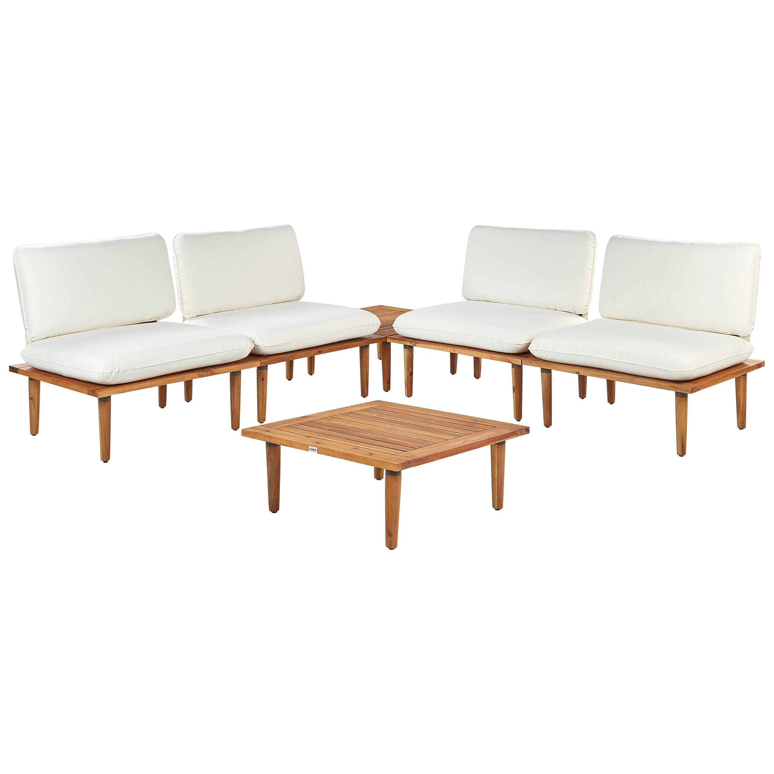 4-SITZER LOUNGE SET zertifiziertes Akazienholz hellbraun modular Auflagen cremeweiß Frascati - Hellbraun/Weiß, Holz (70/70/80cm) - Beliani