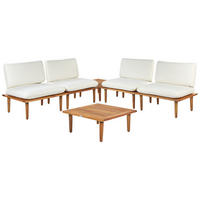 4-SITZER LOUNGE SET zertifiziertes Akazienholz hellbraun modular Auflagen cremeweiß Frascati - Hellbraun/Weiß, Holz (70/70/80cm) - Beliani