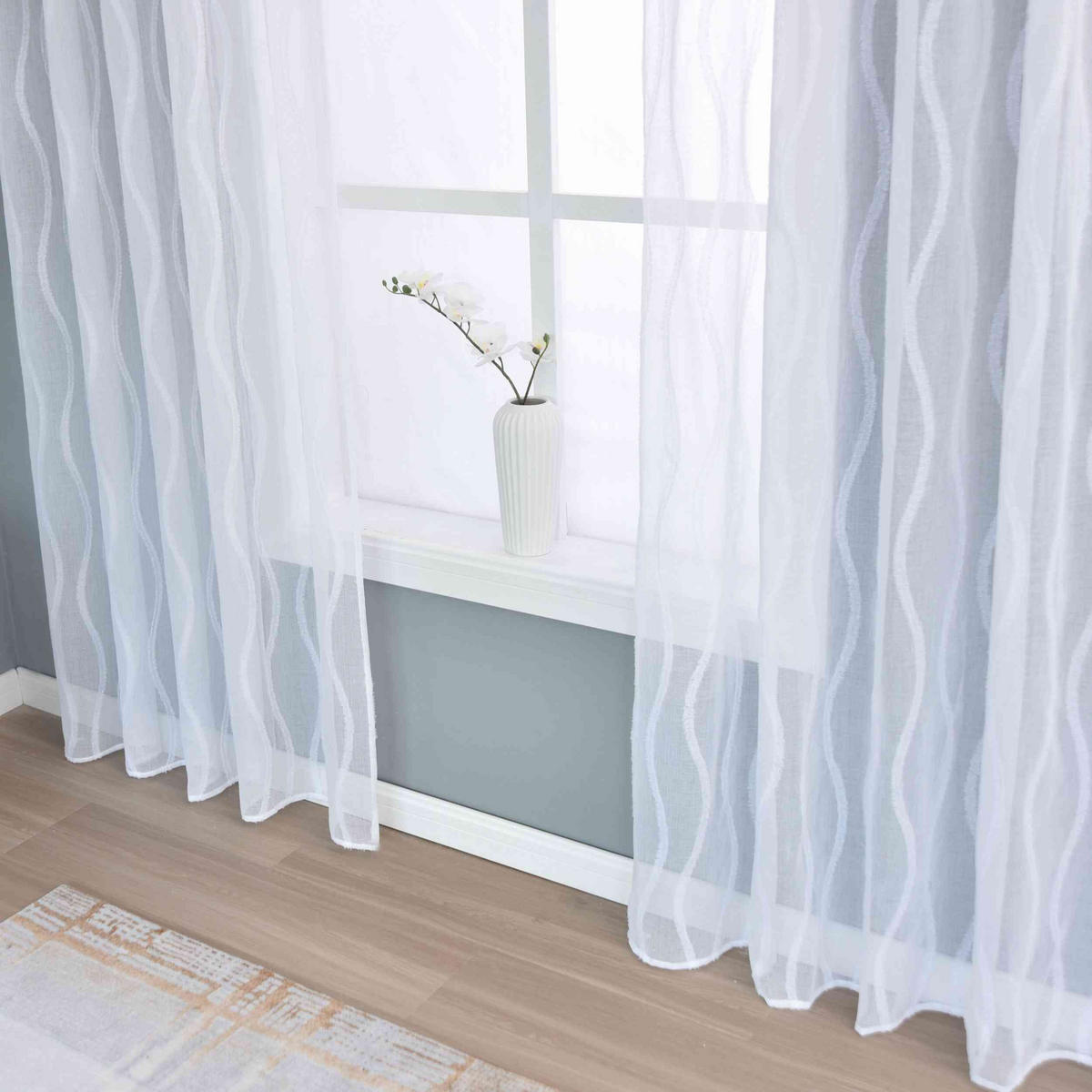 VORHANG VALENCIA HxB 245x140 cm Natur Waves - Weiß, Textil (145/245cm) - Gardinenbox