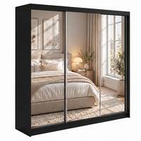 SCHWEBETÜRENSCHRANK Debra 240/216/61 schwarz mit Spiegel - Schwarz, Holzwerkstoff (240/216/61cm) - Beautysofa